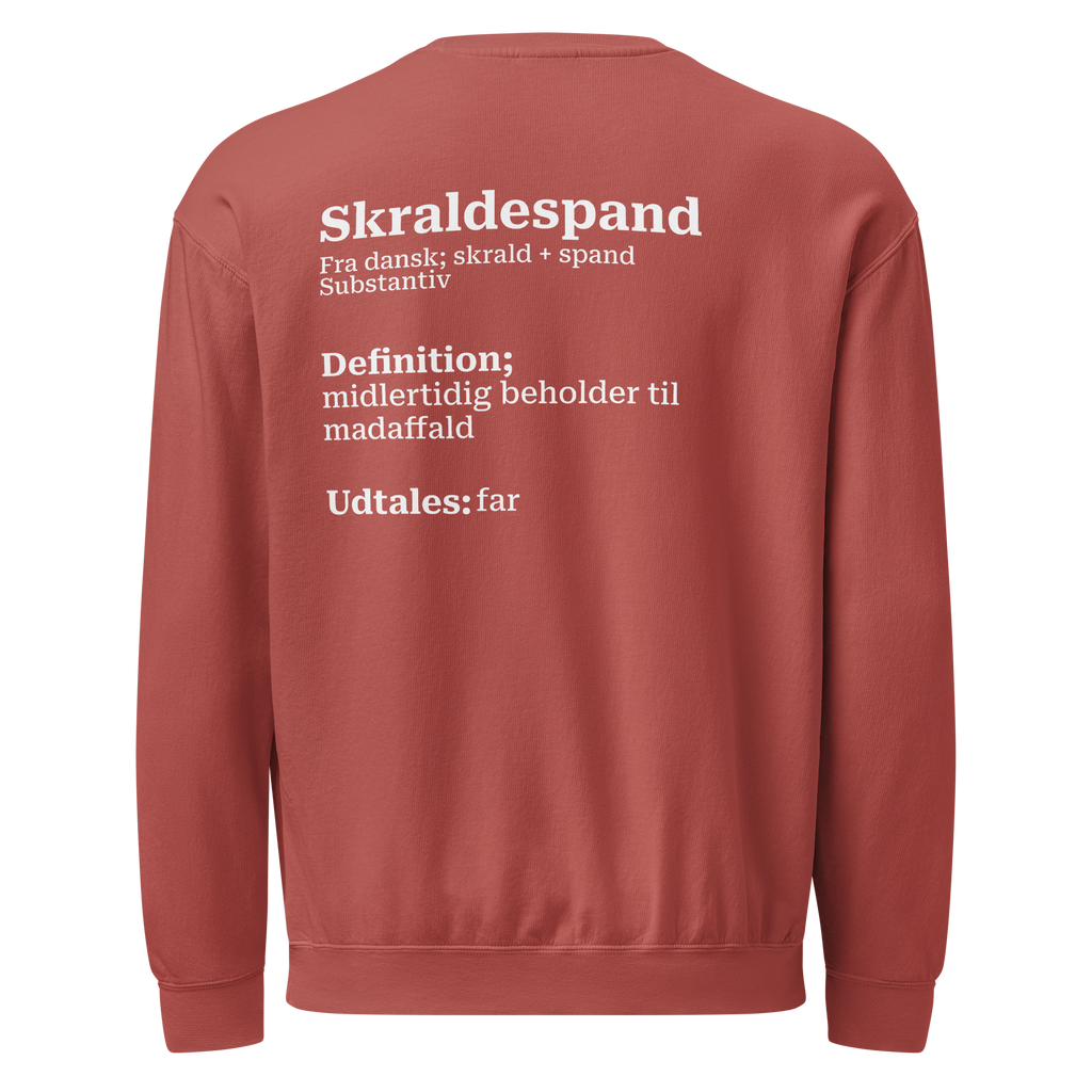 Sweatshirt med humoristisk tekst og minimalistisk dansk design